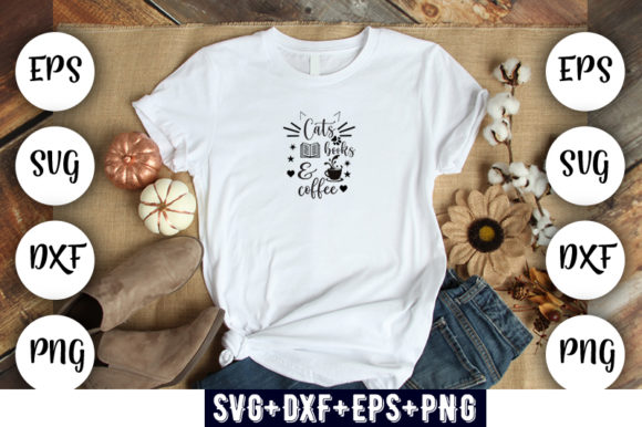 Cat Design Cats, Books Coffee: A Versatile Graphics Asset for T-Shirt Designs